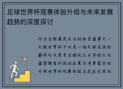 足球世界杯观赛体验升级与未来发展趋势的深度探讨 足球世界杯观赛体验升级与未来发展趋势的深度探讨